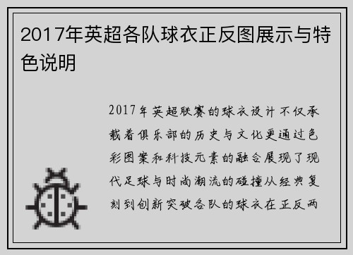 2017年英超各队球衣正反图展示与特色说明